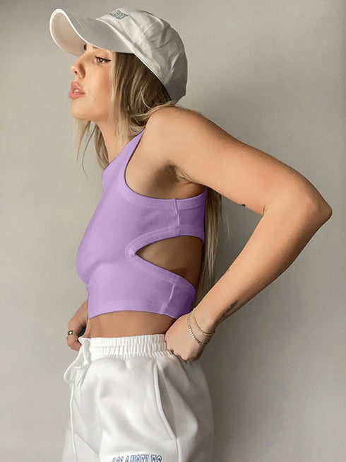 'Ulani' Cutout Round Neck Tank Top - Celes Fashion